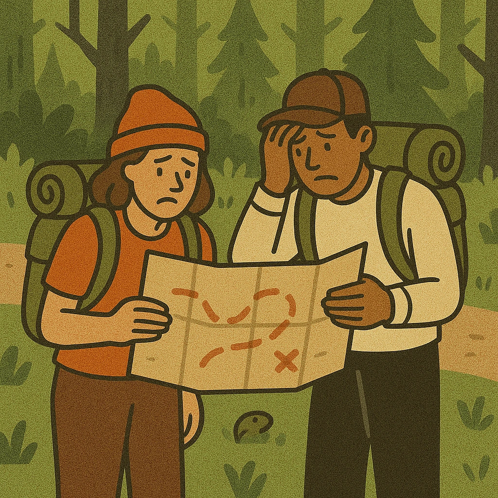 Hikers confused by their backwards map